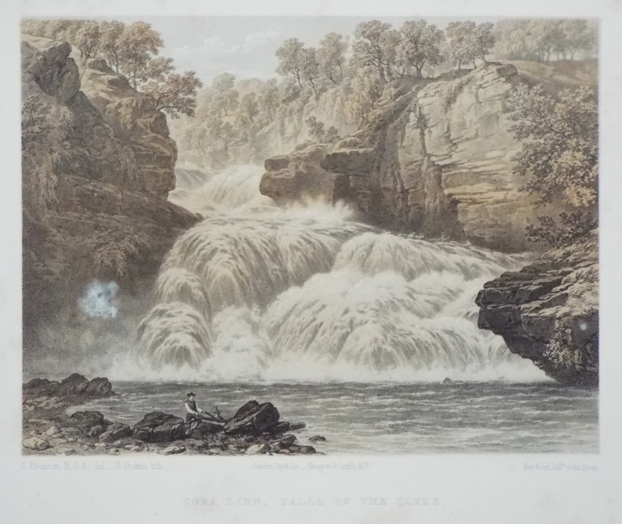 Lithograph - Cora Linn, Falls of the Clyde. - Picken